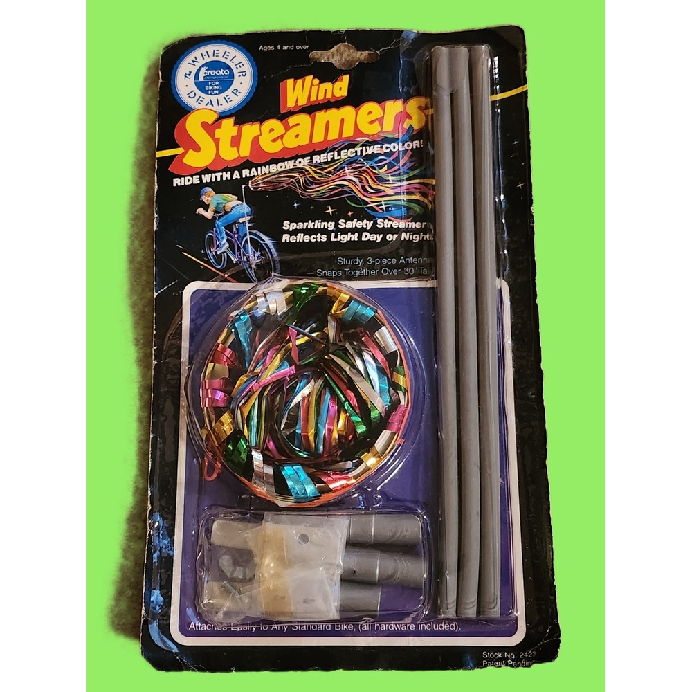 Vintage 1987 Creata Wind Streamers Bicycle Accessory Rainbow Reflective 2423